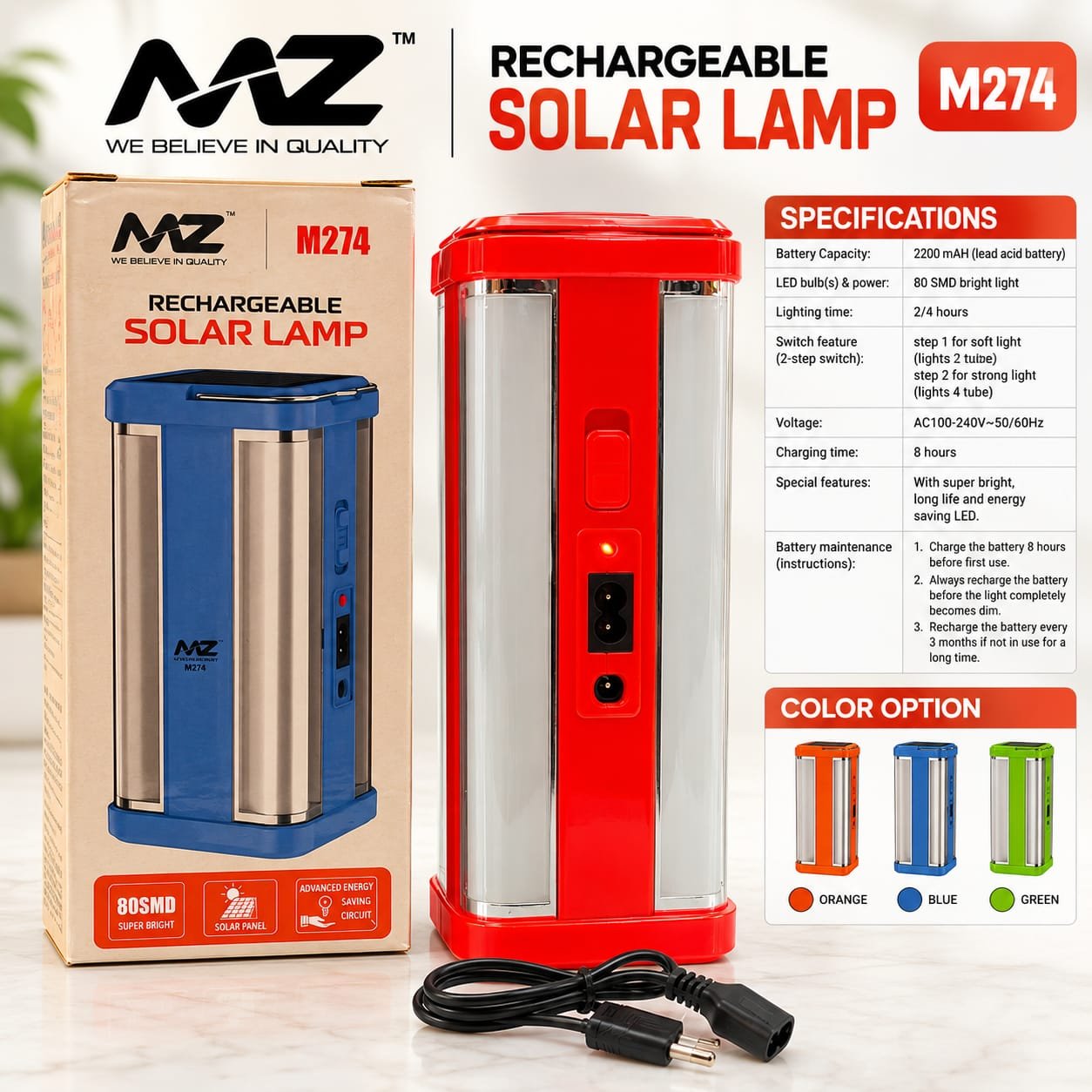 AMZ M274 Rechargeable Solar Lamp